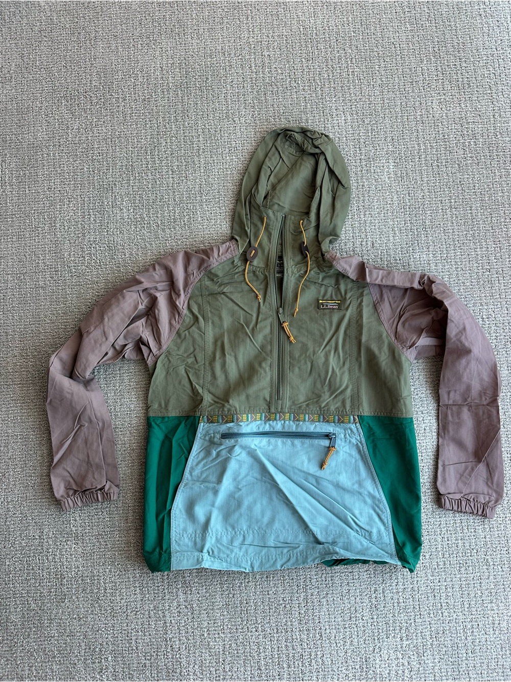 Vintage Style L.L. Bean Men's Mountain Classic Anorak Rain Hoodie, Multi-Color